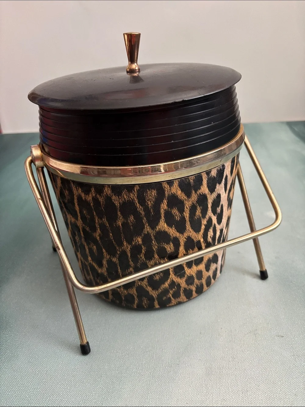 Vintage MCM Leopard Print Ice Bucket with Lid